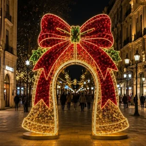 Giant 3D Christmas Bell Arch Motif Light Gold Red LED Warm White 2700K IP65 Outdoor Mall Holiday Decor CE RoHS Approved