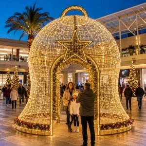 Giant 3D Christmas Bell Light Walk-through LED Motif Outdoor Waterproof IP65 Mall Plaza Holiday Decoration Custom