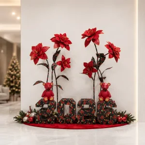 Giant EVA Poinsettia Christmas Flower Display Props 3D Paper Art Installation for Christmas New Year Mall Hotel Decoration