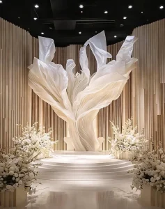 Giant Gold Organza Artificial Flower Art Installation Custom Wedding Event Decoration Window Display