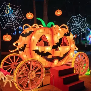 Giant Interactive Halloween Pumpkin Carriage Festival Lantern for Holiday Photo Booth Decoration