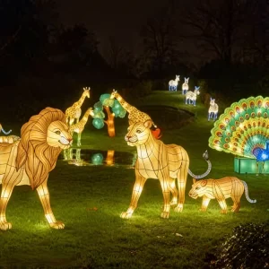 Giant Safari Animal Lantern Set Chinese Fabric Lanterns Waterproof LED Zoo Theme Lantern for Amusement Park Festival Decoration