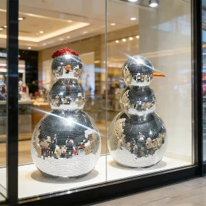 Giant Waterproof Durable Disco Ball Snowman Large Mirror Christmas Decor 90cm 110cm 130cm for Mall Window Xmas
