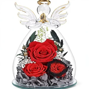 Gifts for Women Preserved Rose Forever Flower in Glass Angel Figurines Fresh Flowers for Valentine’s Day Wedding Birthday Gifts