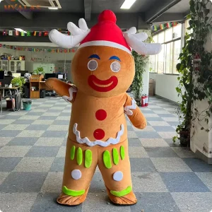 Gingerbread Man With Hat Inflatable Mascot Costume for Halloween Party Feast Biscuit Adult Cartoon Cosplay