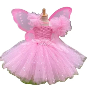 Girl Butterfly Fairy Skirt Candy Colored Shining Yarn Strap Dress for Elf Party Halloween Costume Polyester TV Movie Costumes