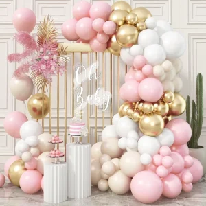 Girl Party Theme Decoration Balloon Garland Arch Kit Decor Pink Metallic Gold Sand White Latex Ballon Set