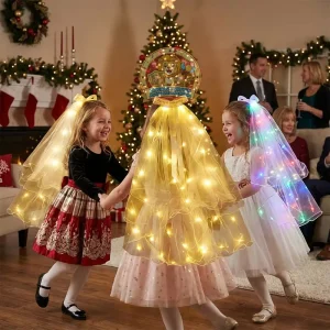 Girl Womens Wedding Bridal Veil Two Layer Beaded Pearl LED with Diwali Thanksgiving