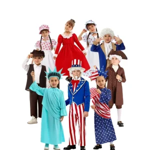Girls American Independence Day Festival Costumes Kids Historical Patriotic Role Play Outfits School Events Parade
