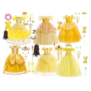 Girls Belle Cosplay Dress Beauty Beast Princess Halloween Event Festival Party Flowers Off Shoulder Prom Belle Costume