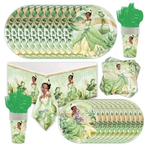Girls Birthday Frog and Princess Paper Cups Plates Tablecloth Disposable Tableware Princess Tiana