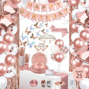 Girls Birthday Party Decorations Set Balloons Banner Tableware Party Supplies for Kids Baby Shower Bulk