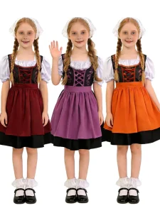 Girls Children’s Halloween German Embroidered Dirndl Skirt Dress Bavarian Folk Costume for Oktoberfest