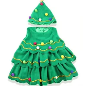 Girls Christmas Tree Costume Cosplay Party Polyester Fancy Dress and Hat for Children