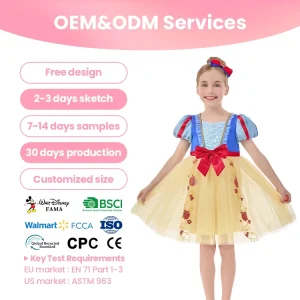 Girls Disney Princess Snow White Premium Tulle Dress Red Apple Print Customized Color Costume