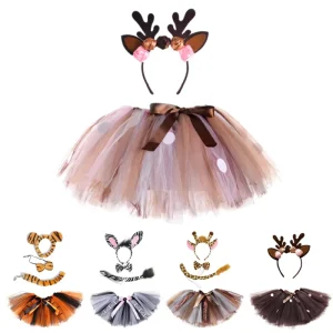 Girls Elephant Elk Deer Tutu Skirt Set Toddler Kids Fluffy Pettiskirt Halloween Birthday Party Costume Cosplay Outfit