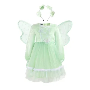 Girls Fairy Angel Princess Dress Cotton Lining Costume Wig Jewelry Set Birthday Party