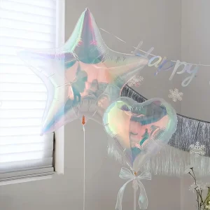 Girls Iridescent Foil Balloons Single 3D Embossed Shell Star Heart Round Shape for Weddings Birthdays and Beach Themed Decor