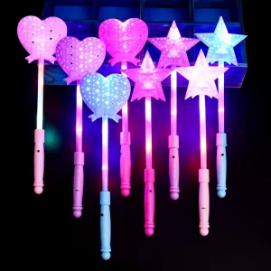 Girls Princess Birthday Party Toy Gift Christmas Decor LED Glowing Flashing Light Up Wand Heart Magic Glow Sticks