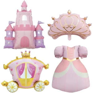 Girls Princess Theme Pink Color Aluminum Foil Balloons Dress Large Castle Carriage Shaped Parties Decoration Balloon Bolso