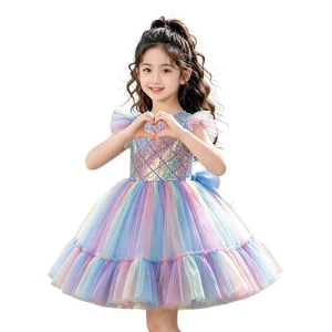 Girls’ Princess Tutu Dress Sequin Beaded Printed China Customizable for Children’s Day Dance Performance Costume Kindergarten
