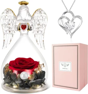 Glass Angel Figurines Forever Roses Preserved Flower Eternal Flower Gift for Women