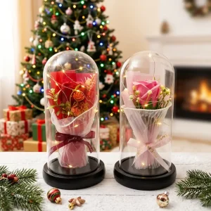 Glass LED Balls with Red Flowers for Wedding Decoration and Home Decoration