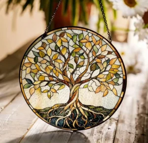 Glass Ornament Stained Glass Tree of Life Window Wall Hanging Sun Catcher