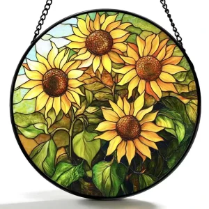 Glass Ornament Sunflower Art Stained Sun Catcher Window Wall Hanging