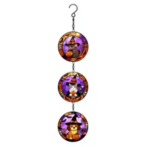 Glass Pendant Halloween Sun Catcher Colored Glass Hanging Round Ornament Window Decor