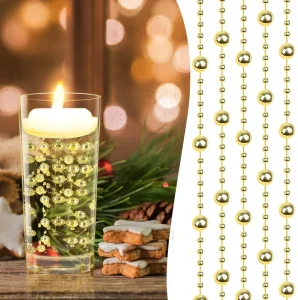 Glistening Gold Floating Pearl String Beads Vase Filler for Elegant Wedding Centerpiece Floating Candle Decor Spool