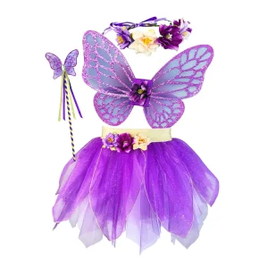 Glitter Butterfly Wing Tulle Tutu Skirt 100% Polyester Kids Fairy Costume for Stage Performance Dress Up Celebrations