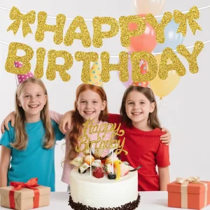 Glitter Golden Letter Party Birthday Flag Paper HB Birthday Flower Hanging Banner Party Decorations Supplies Garland Bunting
