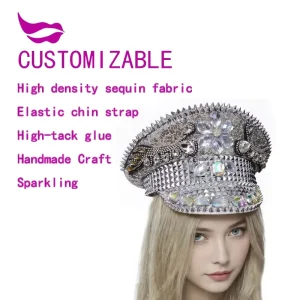 Glitter Luxury Led Rhinestone Sequin Handmade Party Hat for Burning Man Music Festival Costume Accessory