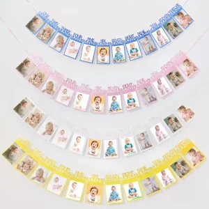 Glitter Paper Photo Frame Banner for Baby’s First Birthday Party Decoration Supplies with Color Printing