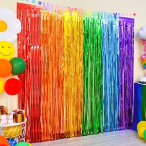 Glitter Rain Streamer Metallic Foil Fringe Curtain Tinsel Backdrop for Birthday Wedding Baby Shower Graduation Party Decoration