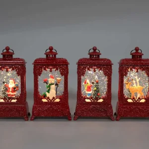 Glitter Red Carved Christmas LED Snow Globe Lantern Santa Snowman Reindeer Water Glitter Light