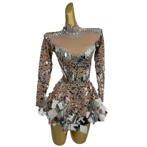 Glitter Sequins Rhinestone Birthday Party A Line Dress Music Festival Outfit Stage Costume Women Mini Prom Club Dress