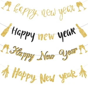 Glitter String Happy New Year Banner for New Year’s Day Party Venue Decoration Supplies