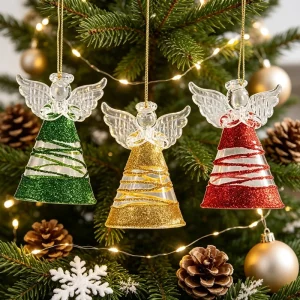 Glitter Striped Glass Angel Ornaments Red Green Gold Christmas Angel Hanging Decorations for Price New Arrival Security