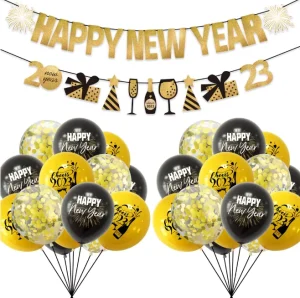 Glittering Disposable Happy New Year Christmas Paper Banner Flag Firework Gift for Garland Air Balloons Party Decor