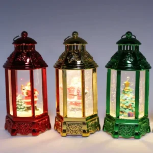 Glossy Metallic Cut-Out Christmas Lantern Swirling Glitter Snow Globe LED Warm Night Light Snow Ball