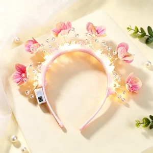 Glowing Birthday LED Flower Headband Pink Petal Light Hair Hoop Child Festive Party Photo Props Costume Hair Accessory