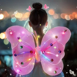 Glowing Butterfly Wings Girl Back Decoration LED Flashing Toys Lovely Magic Wand Flower Fairy for Kids Birthday Party