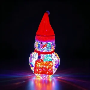 Glowing Iridescent Plastic Handmade Snowman Figurine USB Powered LED Lighted RGB Lights Dimmable Tabletop Christmas New Year