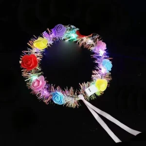 Glowing Light Up Flower Crown Headpiece Gold Thread Foam Big Flower Flash Headband Wedding Party Garland Accessory