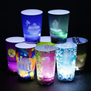 Glowing Party Cups 16 oz 12oz Custom logo Birthday Liquid Activated Multi Color Light up Led Cup Night Event Decorations Party