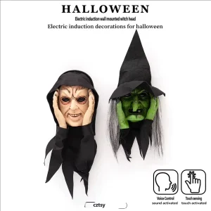 Glowing Witch Halloween Decoration Sound Touch Activated Amusement Park Electric Horror Hanging Luminous Witch Prop Pendant
