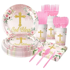 God Bless Gad Bless Theme Christening Party Decoration Cross Paper Plate Paper Napkin Paper Cup Tablecloth Napkin Set