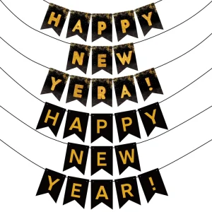 Gold Alphabet New Year Party Supplies Eve Party Decorations Happy New Year Hanging Paper Banner for Holiday Decor